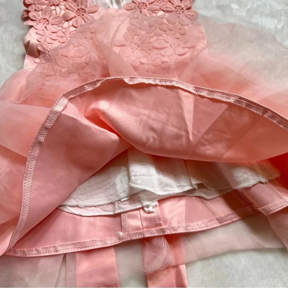 2/$25 Baby Girl Tutu Dress Tulle Gowns Peach Flower Occasion Lined Chiffon 6-9mo - Picture 13 of 17